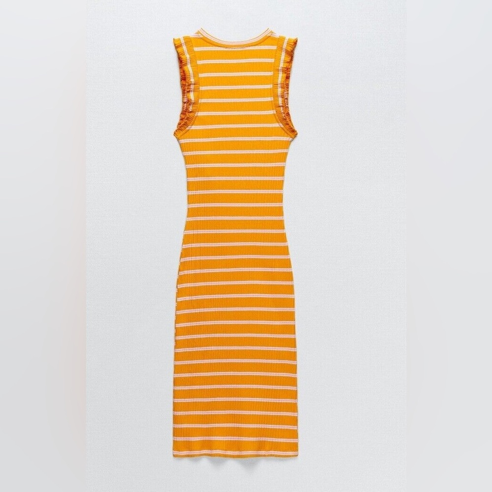 Zara Striped Ribbed Ruffle Dress size L